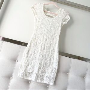 Lush Lace Bodycon Mini Dress with Back Cutout in Cream Off White